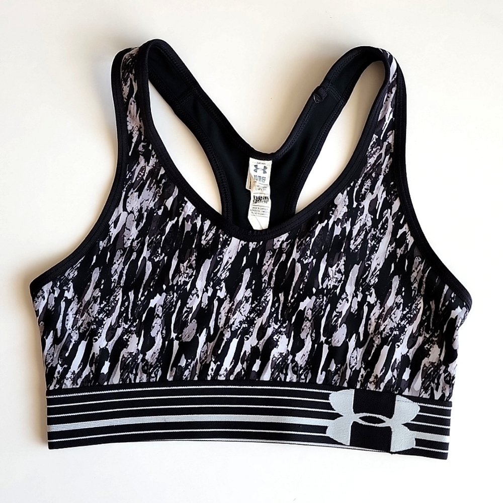 Under Armour Women's Compression Racerback Sports Bra Camo Black White Size XS